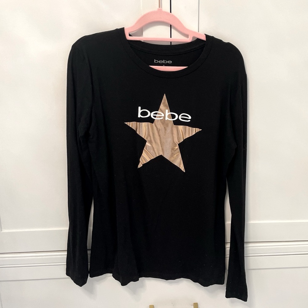 Bebe Black Long Sleeve Star Top